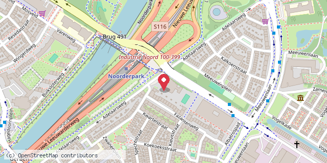 Een kaart met de locatie van Amsterdam Noord