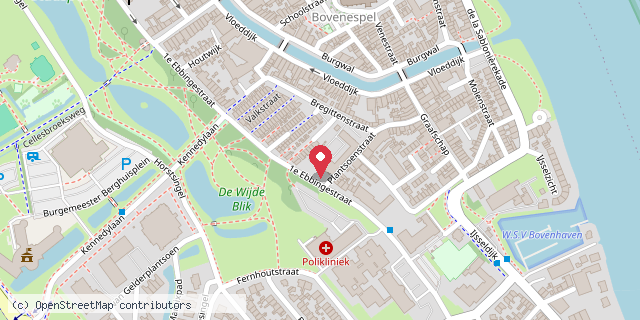 Een kaart met de locatie van Apotheek Ebbingepoort