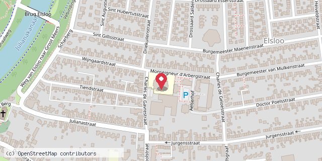 Een kaart met de locatie van KC Aelse