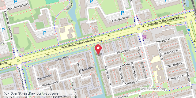 Een kaart met de locatie van Blauwgras Minibieb