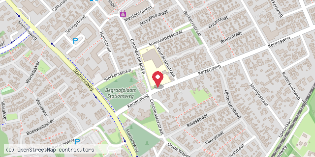 Een kaart met de locatie van CBS De Bron