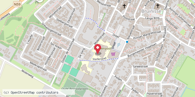 Een kaart met de locatie van CBS Op Dreef