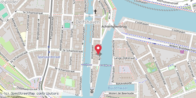 Een kaart met de locatie van CJG Delfshaven, loc. Achterhaven