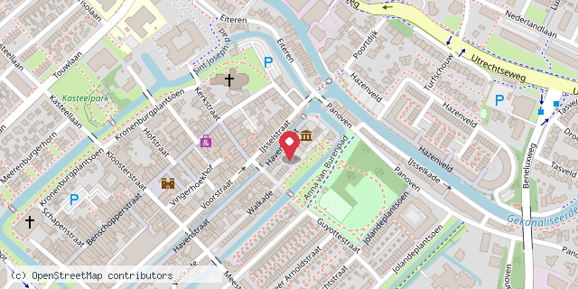Een kaart met de locatie van First Little Free Library IJsselstein Centrum