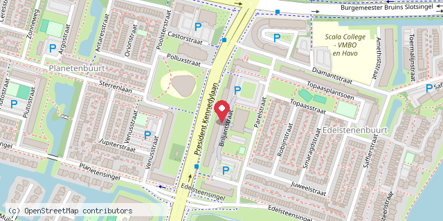 Een kaart met de locatie van Flatgebouw Briljantstraat
