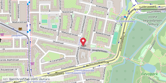 Een kaart met de locatie van Flevoparkschool