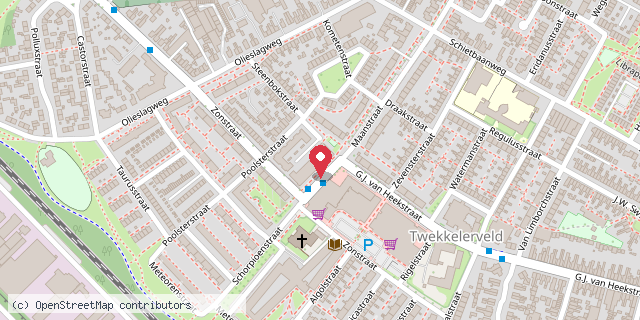 Een kaart met de locatie van Gezondheidscentrum Twekkelerveld