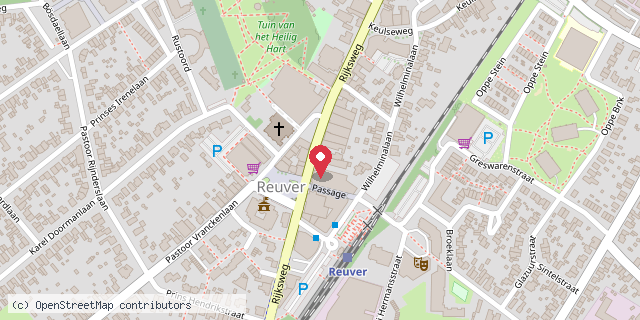 Een kaart met de locatie van HEMA Reuver