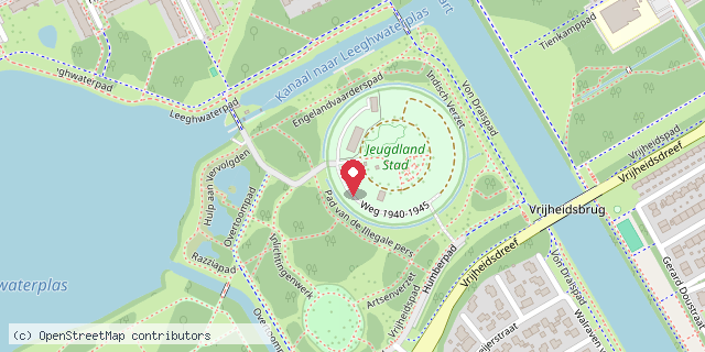 Een kaart met de locatie van Jeugdland Stad