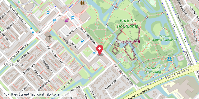 Een kaart met de locatie van Kinderboerderij Leiderdorp