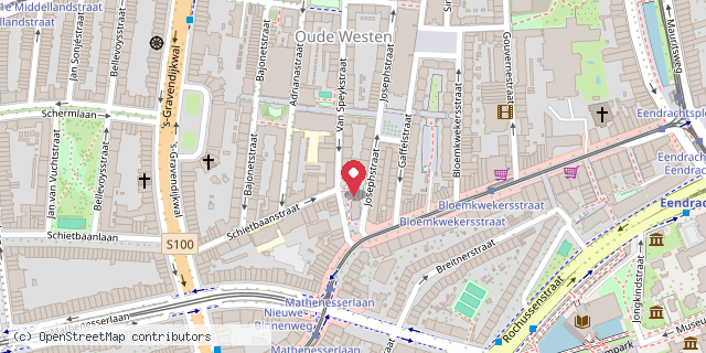 Een kaart met de locatie van Leeszaal Rotterdam West