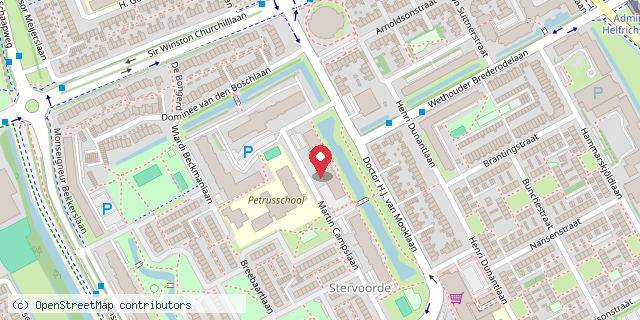Een kaart met de locatie van Martin Campslaan