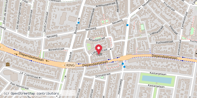 Een kaart met de locatie van Mini Bib in oprichting