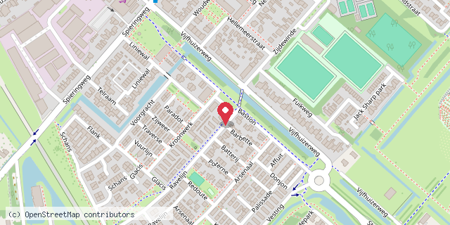 Een kaart met de locatie van Minibieb Bastion Vijfhuizen