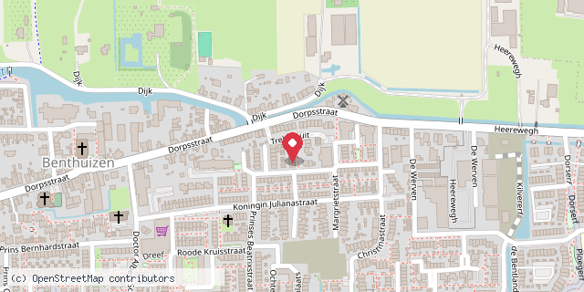 Een kaart met de locatie van MiniBieb Benthuizen