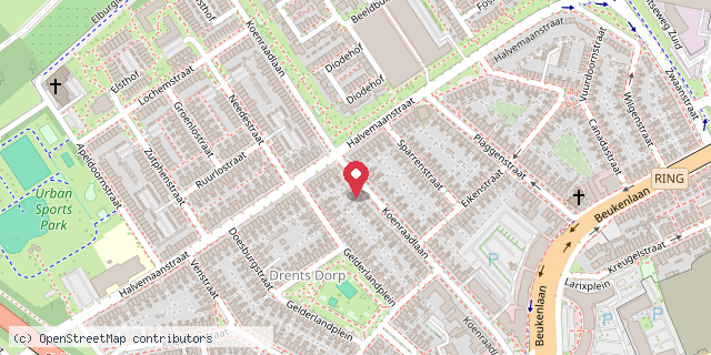 Een kaart met de locatie van Minibieb bij IAK op de Koenraadlaan