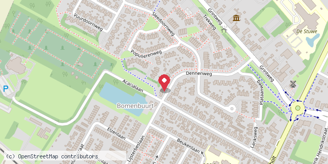 Een kaart met de locatie van minibieb Dennenweg 6