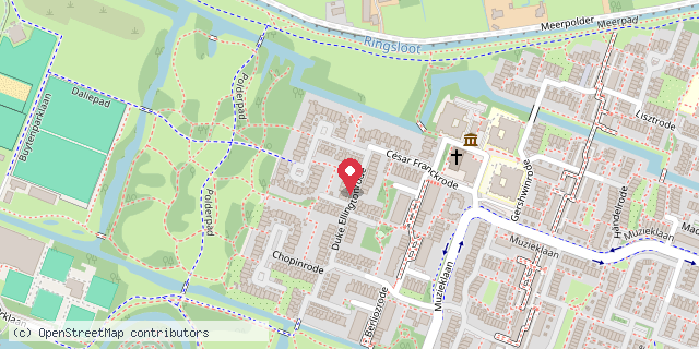 Een kaart met de locatie van Minibieb Duke Ellingtonrode 1 Zoetermeer