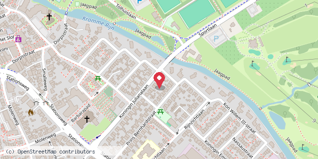 Een kaart met de locatie van Minibieb koningin julianalaan