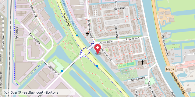 Een kaart met de locatie van Minibieb Minervalaan 1 Waddinxveen