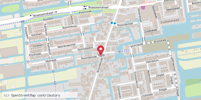 Een kaart met de locatie van Minibieb Noordeinde Roelofarendsveen