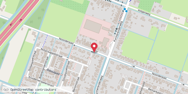 Een kaart met de locatie van Minibieb Noorderpad 28
