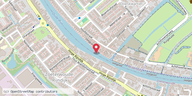 Een kaart met de locatie van Minibieb Oude Rijn t.o. Jaagpad 27