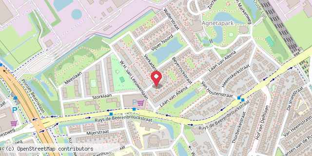 Een kaart met de locatie van Minibieb Verkadestraat 1, Delft
