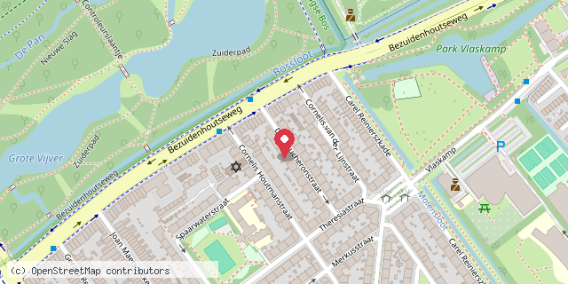 Een kaart met de locatie van Moucheronstraat\/ Bezuidenhout