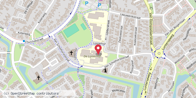 Een kaart met de locatie van OBS De Lijster