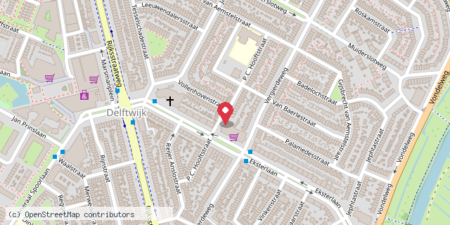 Een kaart met de locatie van PC Hooftstraat