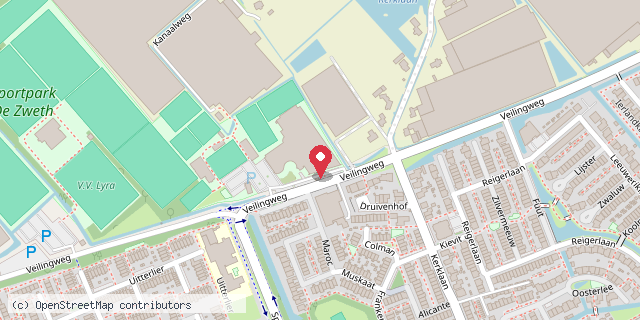 Een kaart met de locatie van Sportcentrum Vreeloo