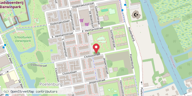 Een kaart met de locatie van Stadsboerderij Darwinpark