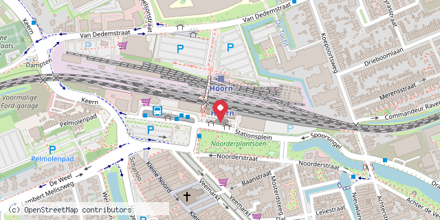 Een kaart met de locatie van Station Hoorn