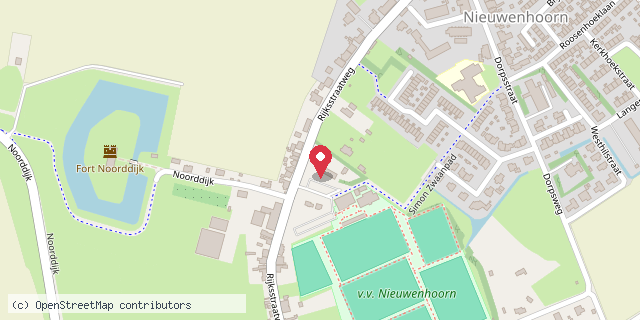 Een kaart met de locatie van Voetbalvereniging Nieuwenhoorn