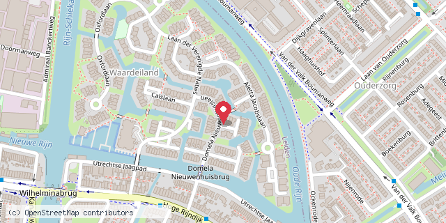 Een kaart met de locatie van Waardeiland Domela Nieuwenhuislaan
