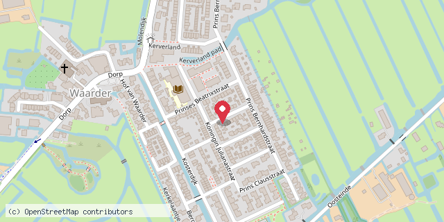 Een kaart met de locatie van Waarders KinderzwerfboekStation