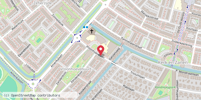 Een kaart met de locatie van Basisschool de Vroonhoeve en Vianova