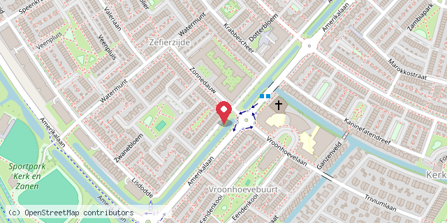 Een kaart met de locatie van Minibieb Klop Kerk en Zanen