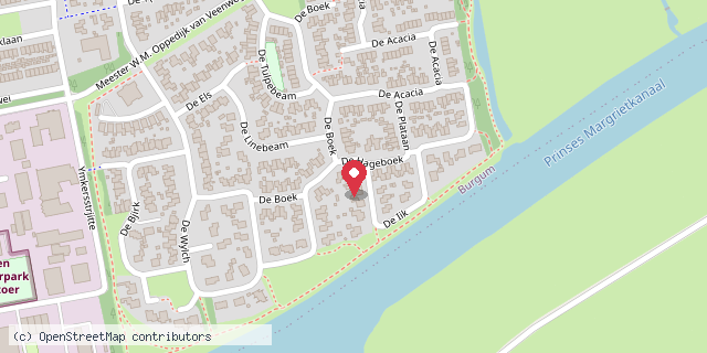 Een kaart met de locatie van Minibieb De Hageboek 6