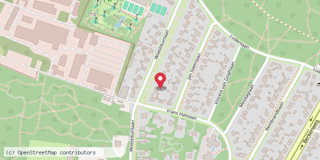 Een kaart met de locatie van MiniBieb Woestduinlaan