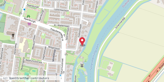 Een kaart met de locatie van Mini-bieb Esdoornlaan