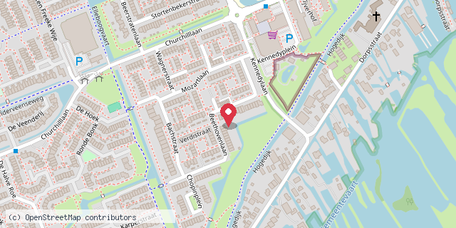 Een kaart met de locatie van Minibieb Beethovenlaan