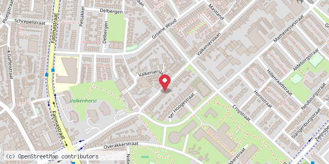 Een kaart met de locatie van Valkenierslaan