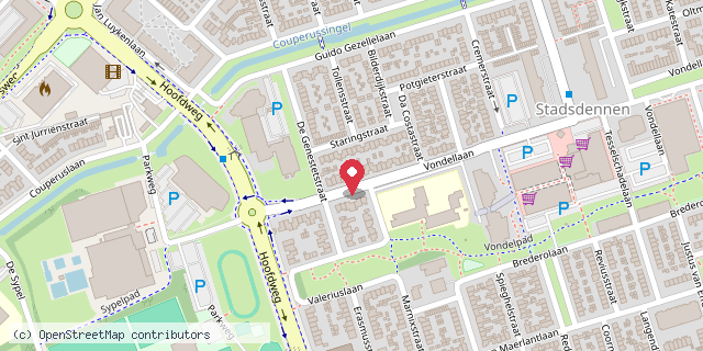 Een kaart met de locatie van VondelBieb