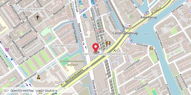 Een kaart met de locatie van Van Leeuwenhoek bieb
