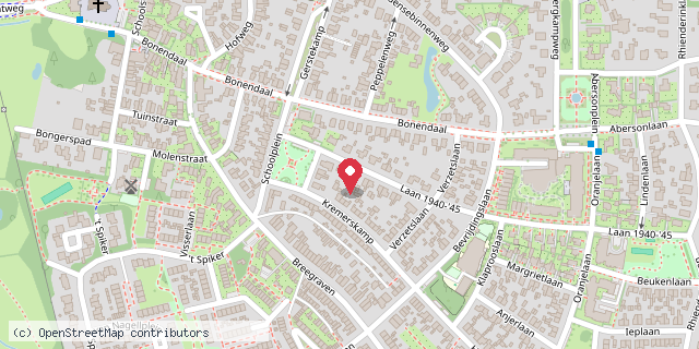 Een kaart met de locatie van Minibieb Laan 1940 - 1945 Warnsveld