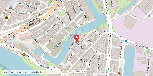 Een kaart met de locatie van Twijgstraat aan het water