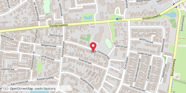 Een kaart met de locatie van Olmenstraat