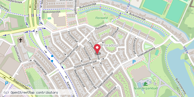 Een kaart met de locatie van Flora boekenkast